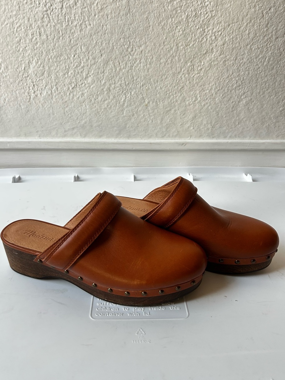 Madewell The Remi Platform Clog NG681 Leather Wood Clogs Cognac Size 7